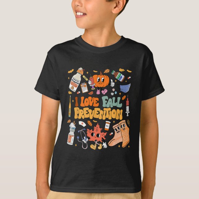 I Kärlek Fall Prevention Thanksgiving Sjukskötersk T Shirt (Framsida)