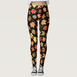 I kärlek faller höst löv och mönster svart leggings