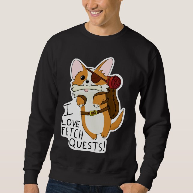 I Kärlek Fetch Quests Dnd Corgi Lång Ärmad Tröja (Framsida)