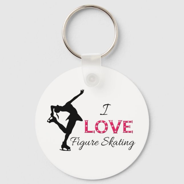 I KÄRLEK Figur Skating, Snöflingor och Skater Nyckelring (Framsida)