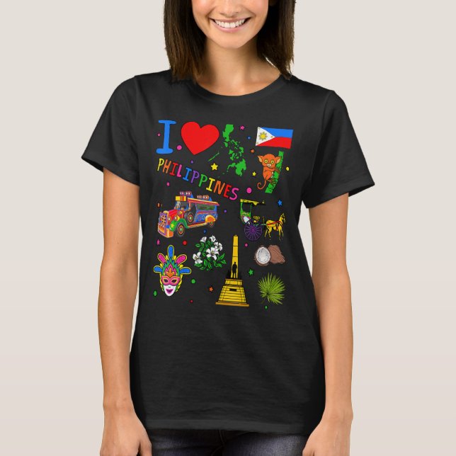 I kärlek Filippinerna Hand plockade Landmarks flag T Shirt (Framsida)