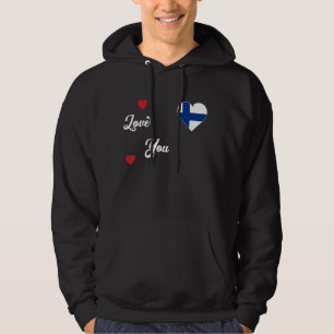 I Kärlek Finland med finsk Flagga i hjärtat Hoodie