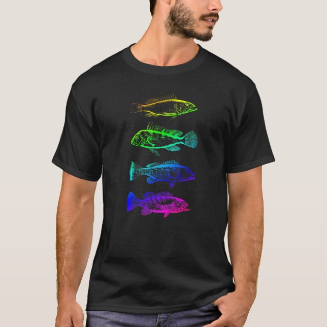 I Kärlek Fishing Marine Sea Bass Rainbow Darwin Il T Shirt (Framsida)