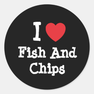 I kärlek fisk och Chip hjärta T-Shirt Runt Klistermärke