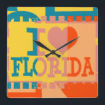 I kärlek Florida - Pop art vintage 2 Fyrkantig Klocka<br><div class="desc">I kärlek Florida - vintage av poppkonst</div>