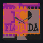I kärlek Florida - Pop art vintage 3 Fyrkantig Klocka<br><div class="desc">I kärlek Florida - vintage av poppkonst</div>