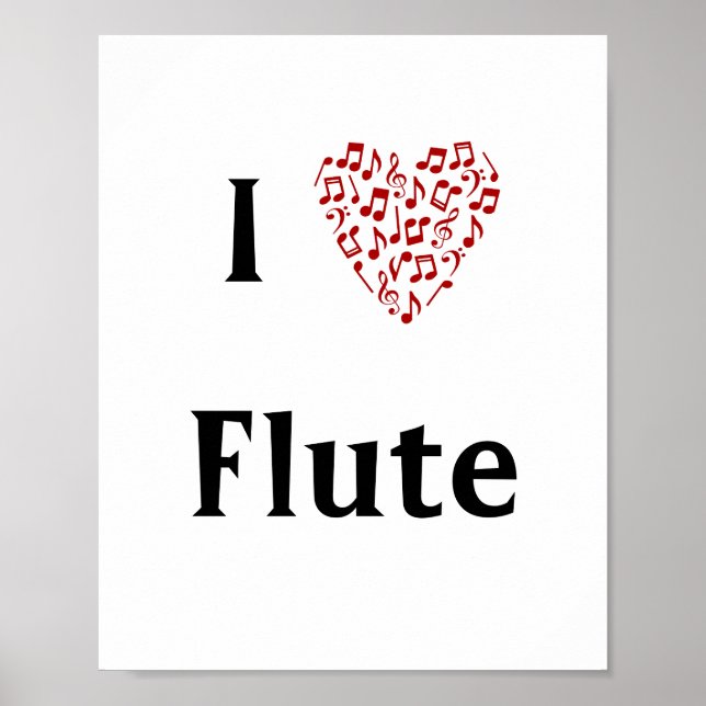 I Kärlek Flute Red Heart of Musik noter Poster (Framsidan)
