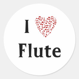 I Kärlek Flute Red Heart of Musik noter Runt Klistermärke