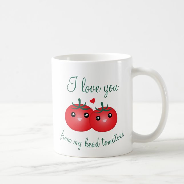 I Kärlek från mitt huvud Tomater Cute Fruit Pun Kaffemugg (Höger)