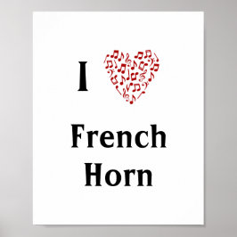 I Kärlek Fransk Horn Red Heart of Musik noter Poster