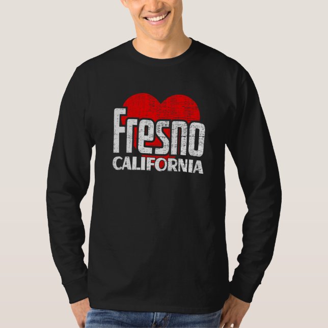 I Kärlek Fresno California Retro Big Heart Fresno  T Shirt (Framsida)