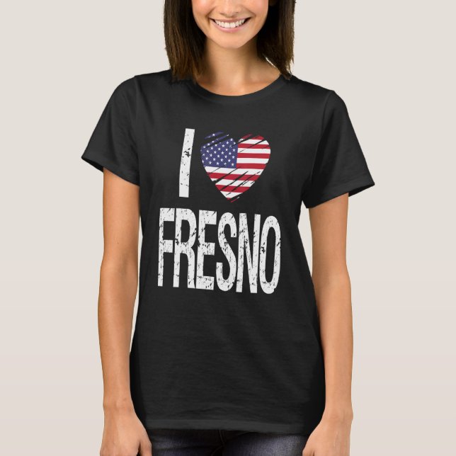 I Kärlek Fresno med amerikansk Flagga T Shirt (Framsida)