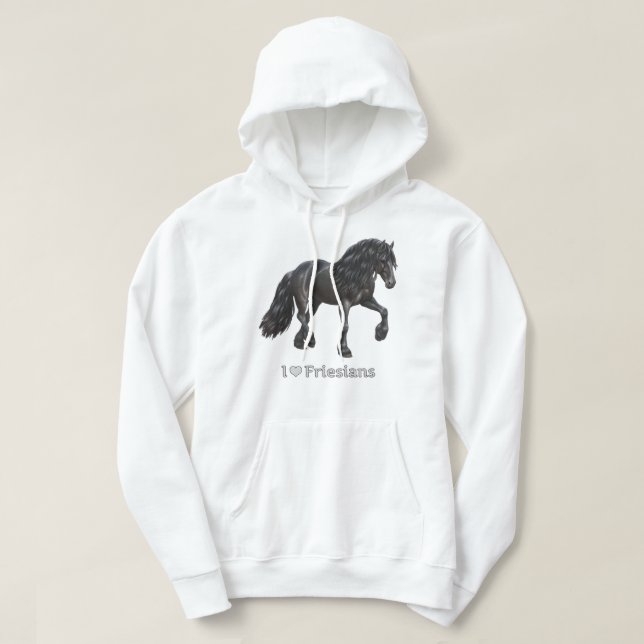 I Kärlek Friesians Black Friesian Draft Horse Love Hoodie (Design framsida)