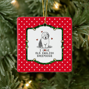 I Kärlek Gamla engelska Sheepdog (Grått 1) Cute OE Julgransprydnad Keramik