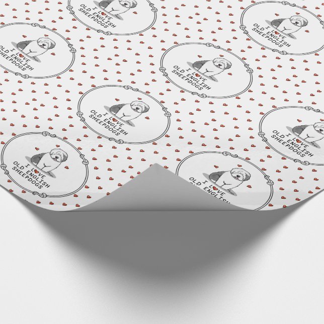 I Kärlek Gamla engelska Sheepdog (Grått 1) Cute OE Presentpapper (Hörn)