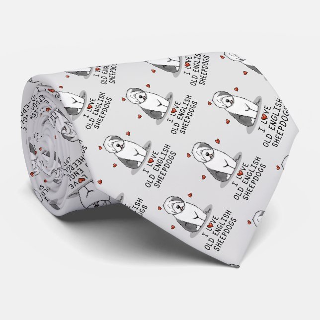 I Kärlek Gamla engelska Sheepdog (Grått 1) Cute OE Slips (Rullad)