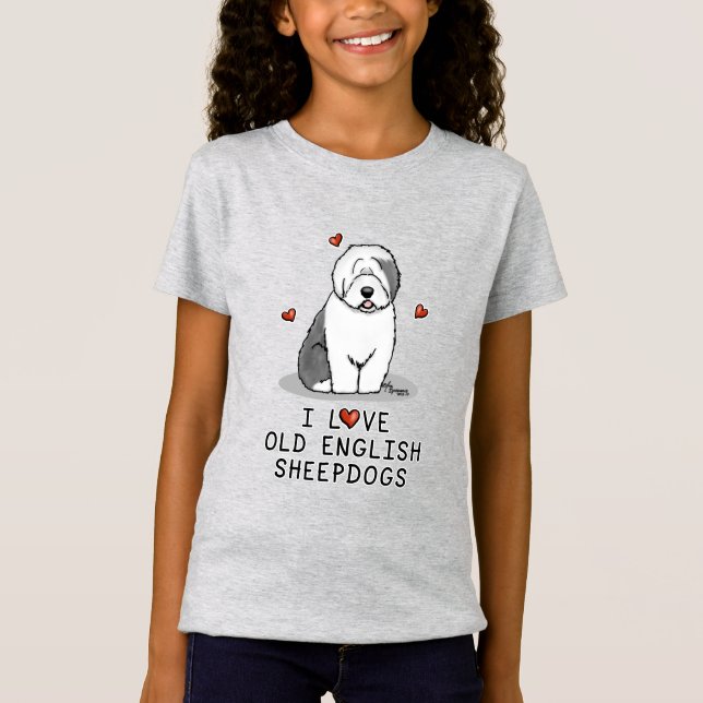 I Kärlek Gamla engelska Sheepdog (Grått 1) Cute OE T Shirt (Framsida)