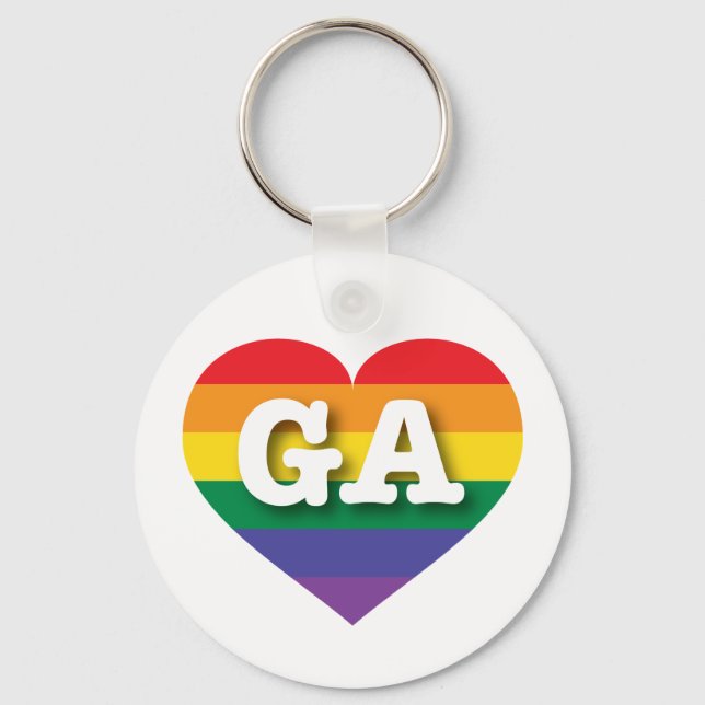 I kärlek Georgia Gay pride Rainbow Heart Nyckelring (Framsida)