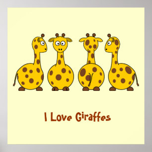 I Kärlek Giraffes Cute Tecknad Animals Kids Funny Poster