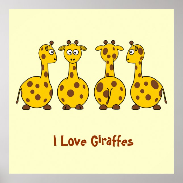 I Kärlek Giraffes Cute Tecknad Animals Kids Funny Poster (Framsidan)