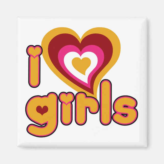 I Kärlek Girls Retro Magnet (Framsidan)