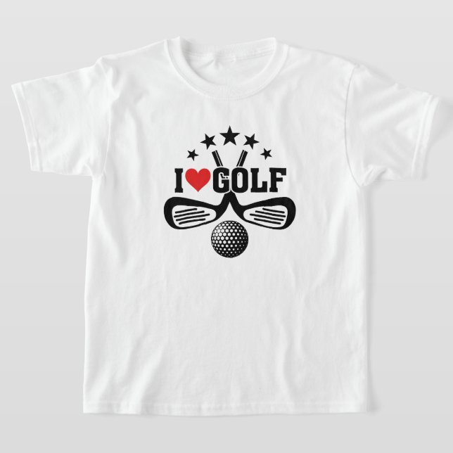 I Kärlek Golf, Crossed Golf Klubbs och Golf Boll Tee Shirt (Laydown)