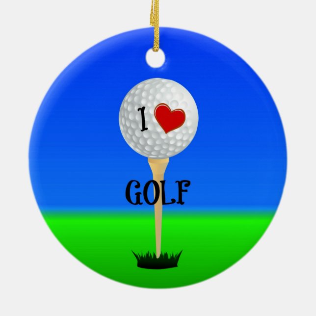 I Kärlek Golf, Golf Boll på Tee Julgransprydnad Keramik (Baksidan)