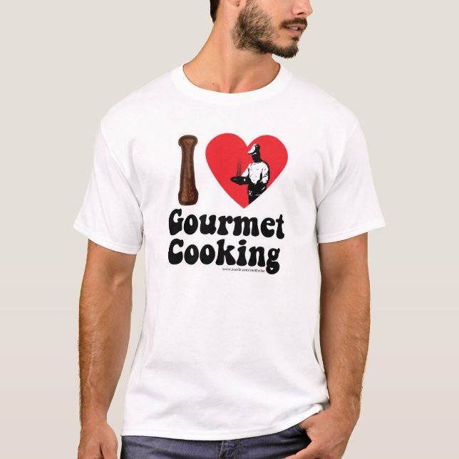 I Kärlek Gourmet Cooking Heart Logotyp Design T Shirt (Framsida)