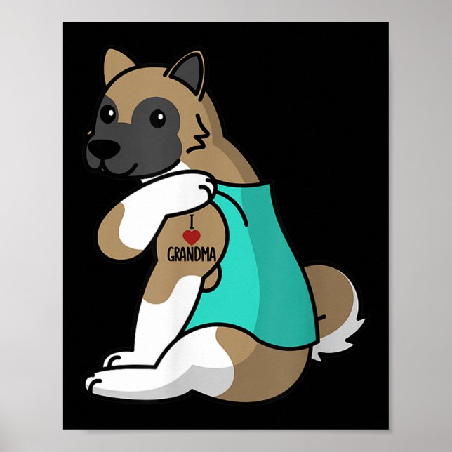 I Kärlek Grandma Tattoo Akita Hund Poster (Framsidan)