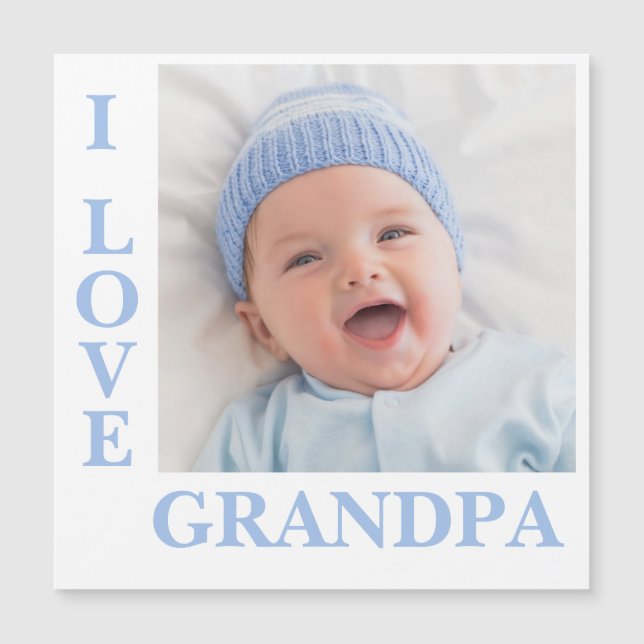 I Kärlek Grandpa Blue Typography Photo Birth Magne (Framsida)