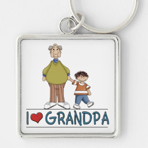 I Kärlek Grandpa Keychain Fyrkantig Silverfärgad Nyckelring