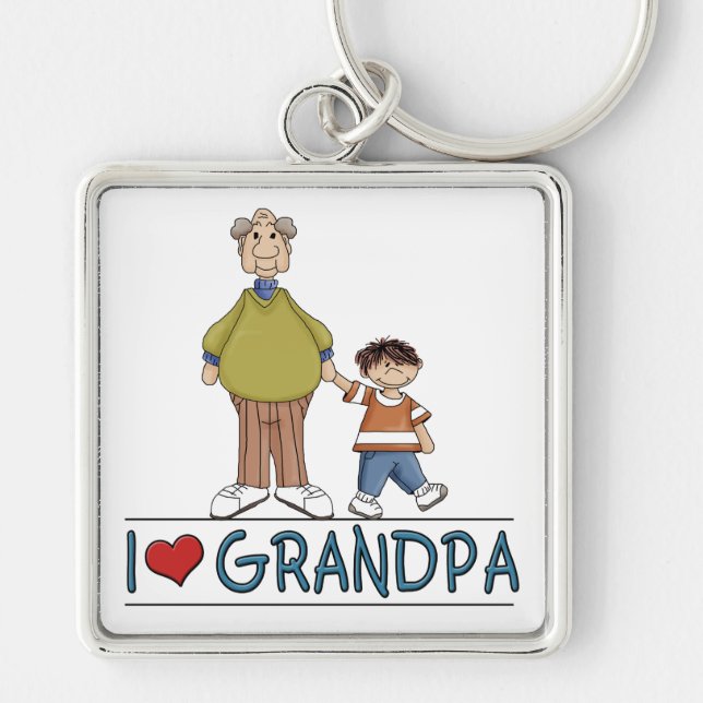 I Kärlek Grandpa Keychain Fyrkantig Silverfärgad Nyckelring (Framsidan)