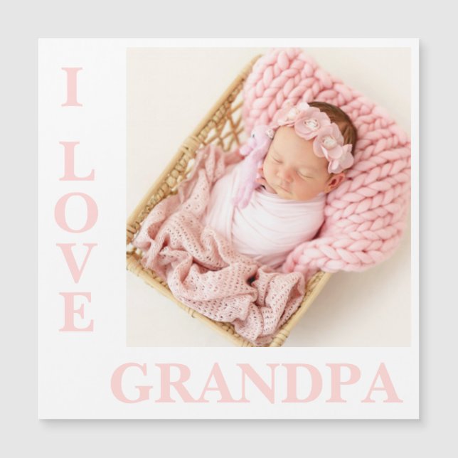 I Kärlek Grandpa Rosa Typography Photo Birth Magne (Framsida)