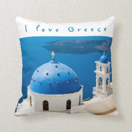 I kärlek Grekland Church Santorini, blått foto och Kudde