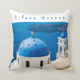 I kärlek Grekland Church Santorini, blått foto och Kudde
