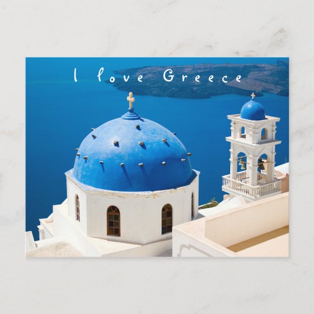 I kärlek Grekland Church Santorini, blått foto och Vykort (Framsida)