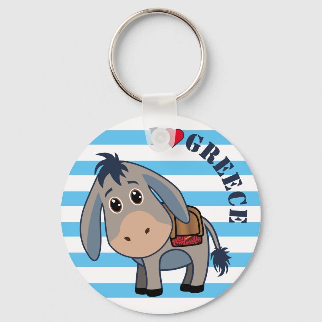 "I kärlek Grekland" Cute Donkey Keychain Nyckelring (Framsida)