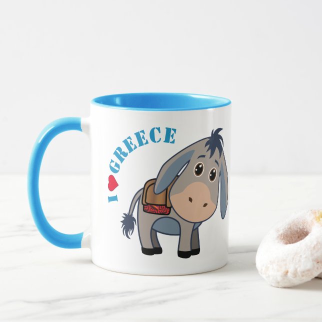 "I kärlek Grekland" Cute Donkey Mugg (Med munk)