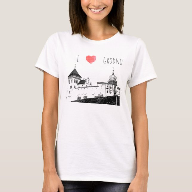 I Kärlek Grodno Belarus Architecture Sketch Castle T Shirt (Framsida)