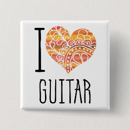 I Kärlek Guitar Orange Mandala Heart Knapp
