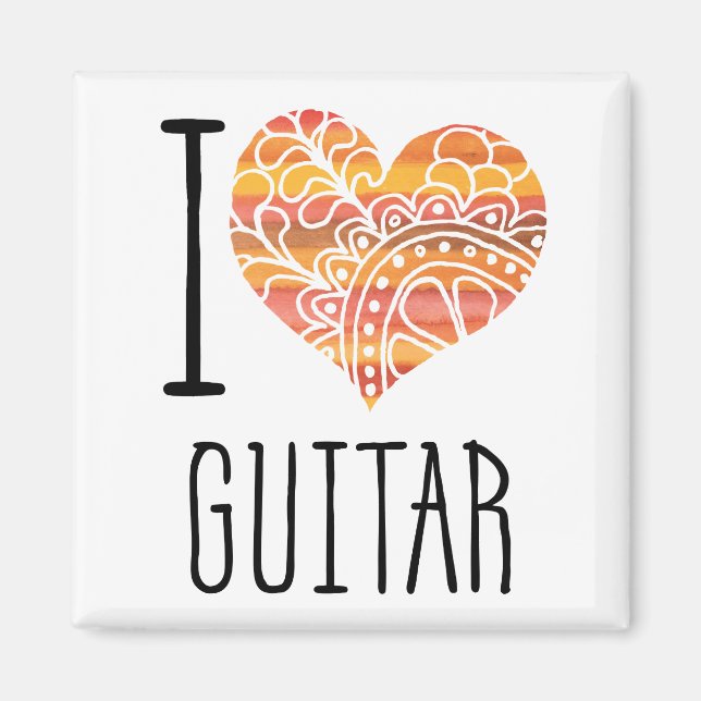 I Kärlek Guitar Orange Mandala Heart Magnet (Framsidan)