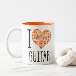 I Kärlek Guitar Orange Mandala Heart Två-Tonad Mugg