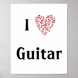 I Kärlek Guitar Red Heart of Musik noter Poster