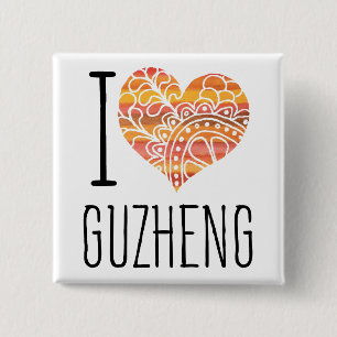 I Kärlek Guzheng Orange Mandala Heart Knapp