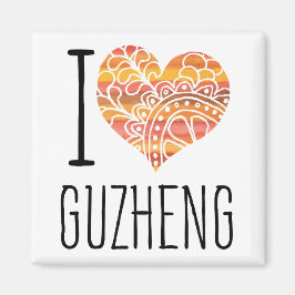I Kärlek Guzheng Orange Mandala Heart Magnet