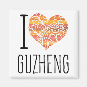 I Kärlek Guzheng Orange Mandala Heart Magnet