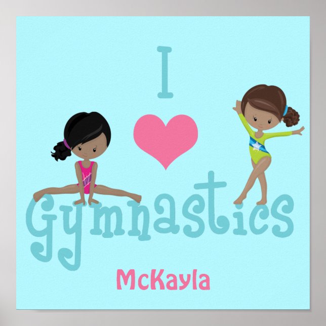 I Kärlek Gymnastics Cute African American Girl Poster (Framsidan)