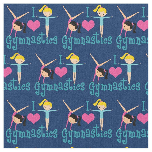 I Kärlek Gymnastics Cute Blue Gymnast Tyg (Närbild)