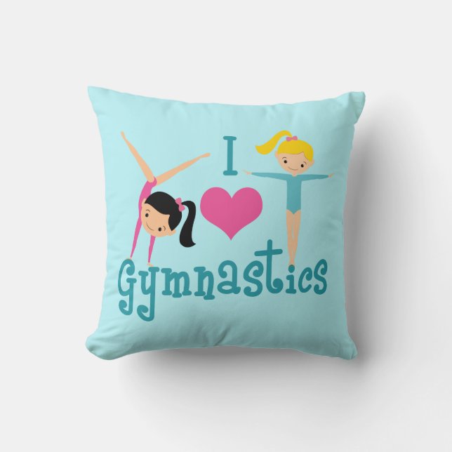 I Kärlek Gymnastics Cute Gymnast Girls Bedroom Tea Kudde (Framsida)
