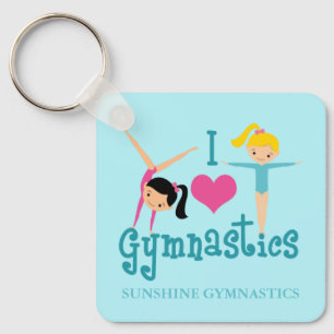 I Kärlek Gymnastics Cute Gymnast Personlig Teal Nyckelring